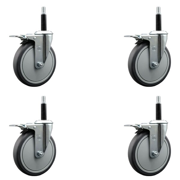 Service Caster 6'' Thermoplastic Rubber Swivel 3/4'' Expanding Stem Caster Set Total Lock Brake, 4PK SCC-EXTTL20S614-TPRB-34-4 - main